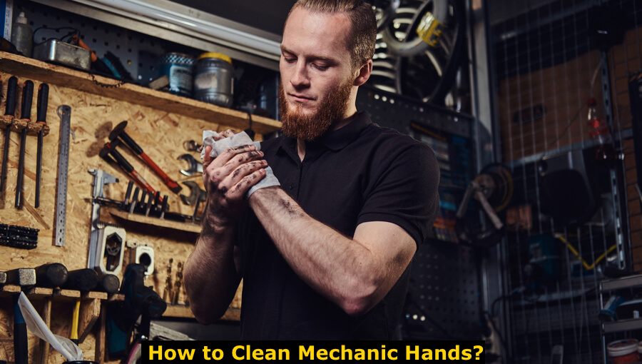 Mechanic use cleaning agents to clean his greasy dirty hands after work.
