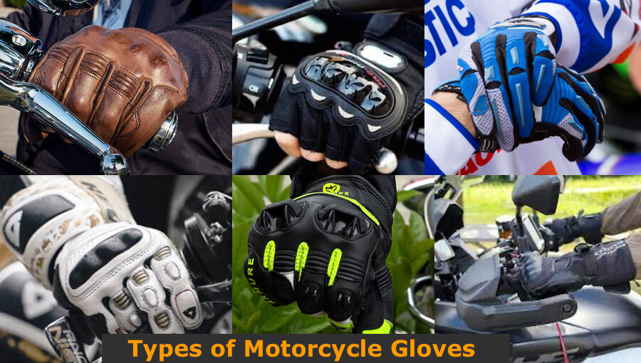 Different types and sizes of motorcycle gloves.