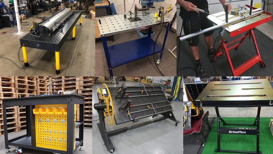 Different types and sizes of welding tables for different welding project sizes.